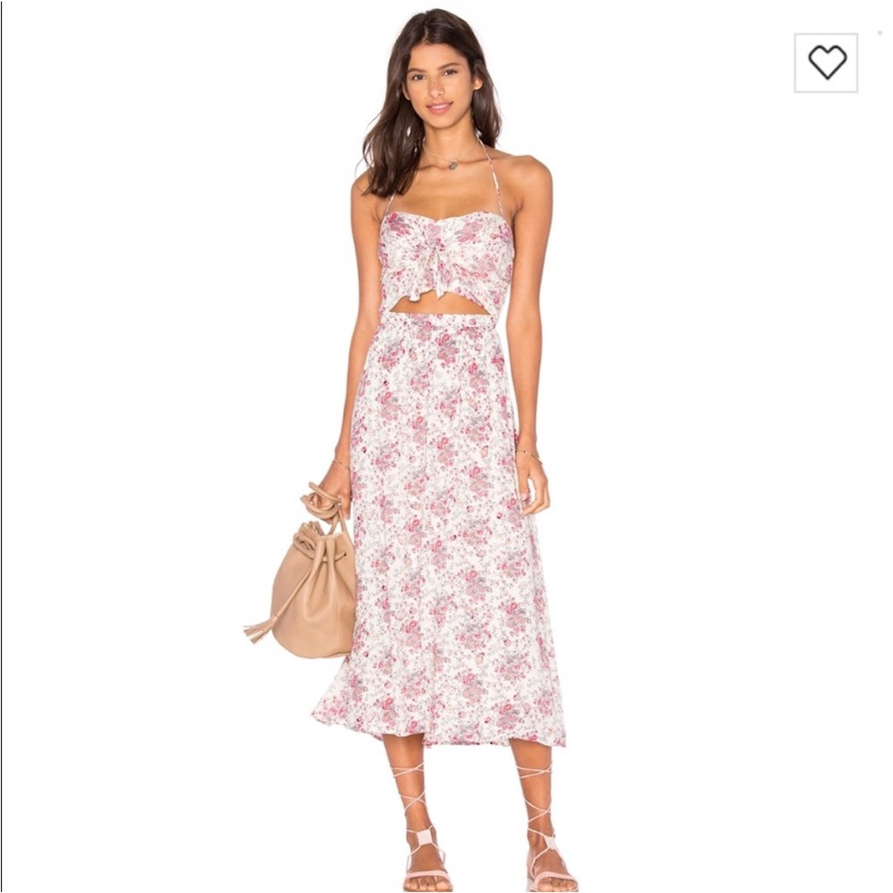 WAYF garden print midi dress S revolve floral print midriff cutout halter